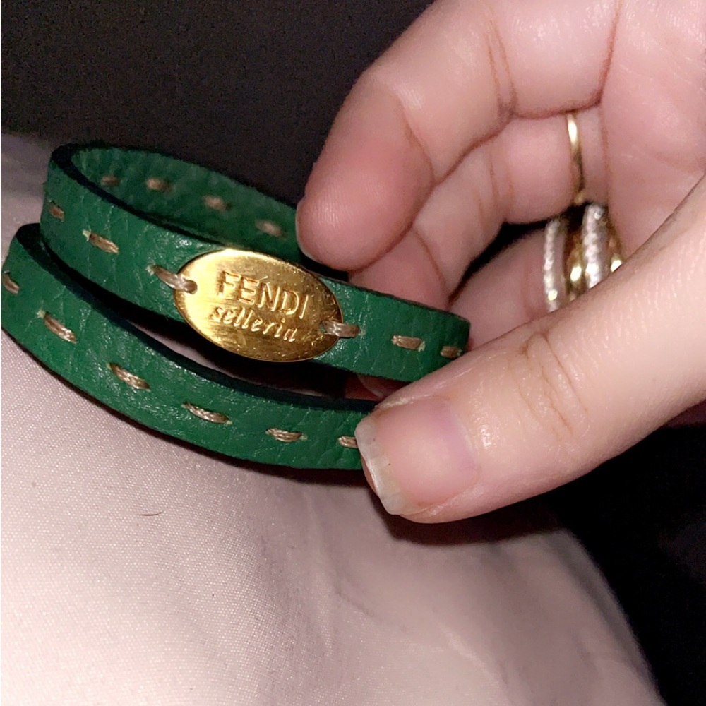 Fendi Green Leather Wrap Bracelet